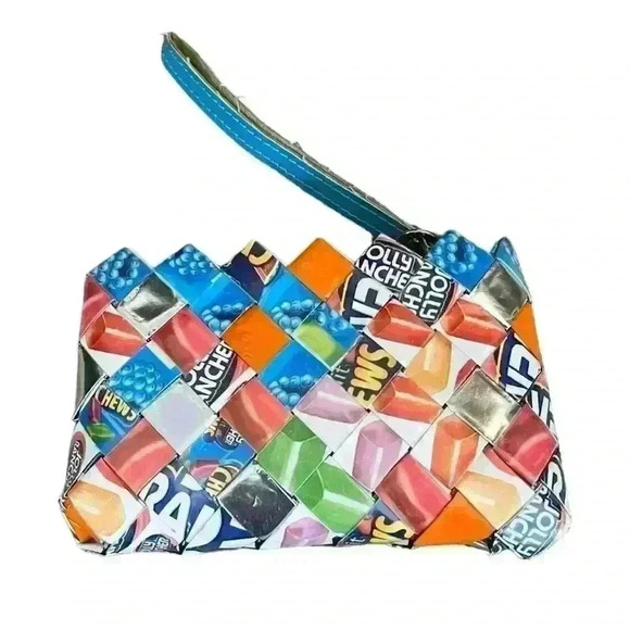 Ollin Candy Wrapper Wristlet /Clutch/Purse Jolly Rancher Multi Colored zipper​ - Picture 2 of 3